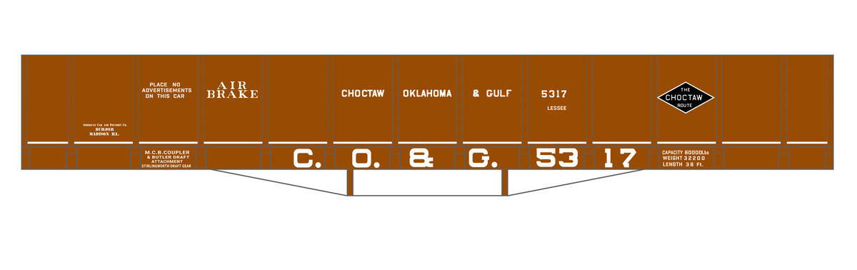 Choctaw, Oklahoma and Gulf 36 Ft Wood Gondola White