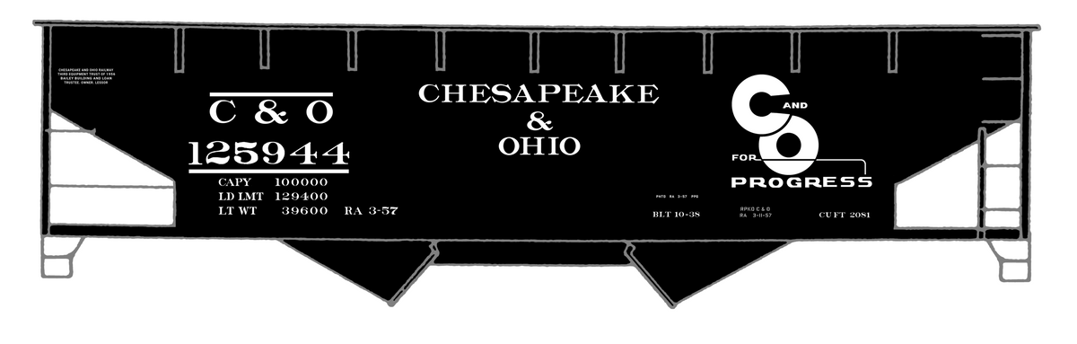 Chesapeake and Ohio Offset Twin Hopper White C&O (1954-1957)