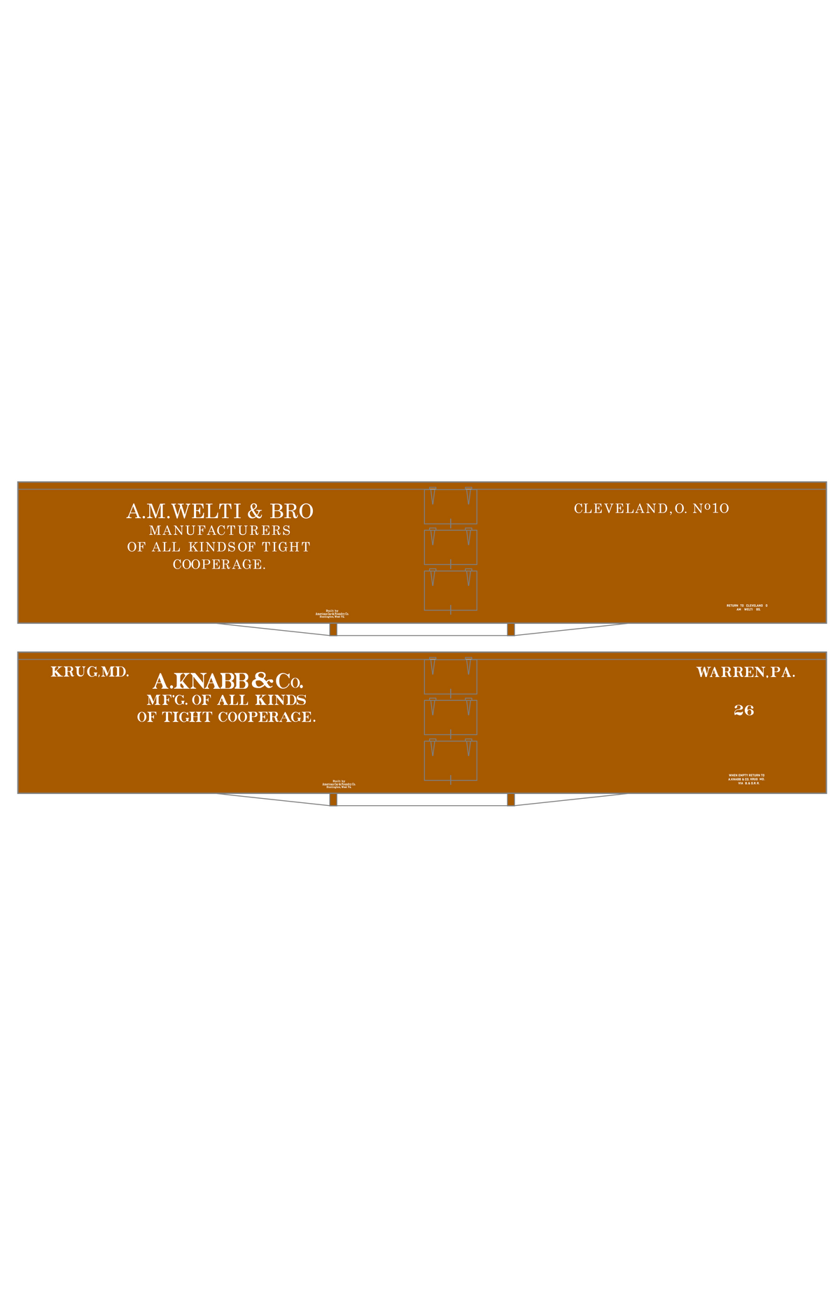 Welti & Bro, A. Knabb 60 Ft Wood Cooperage/Barrel Boxcar White