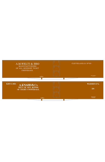 Welti & Bro, A. Knabb 60 Ft Wood Cooperage/Barrel Boxcar White