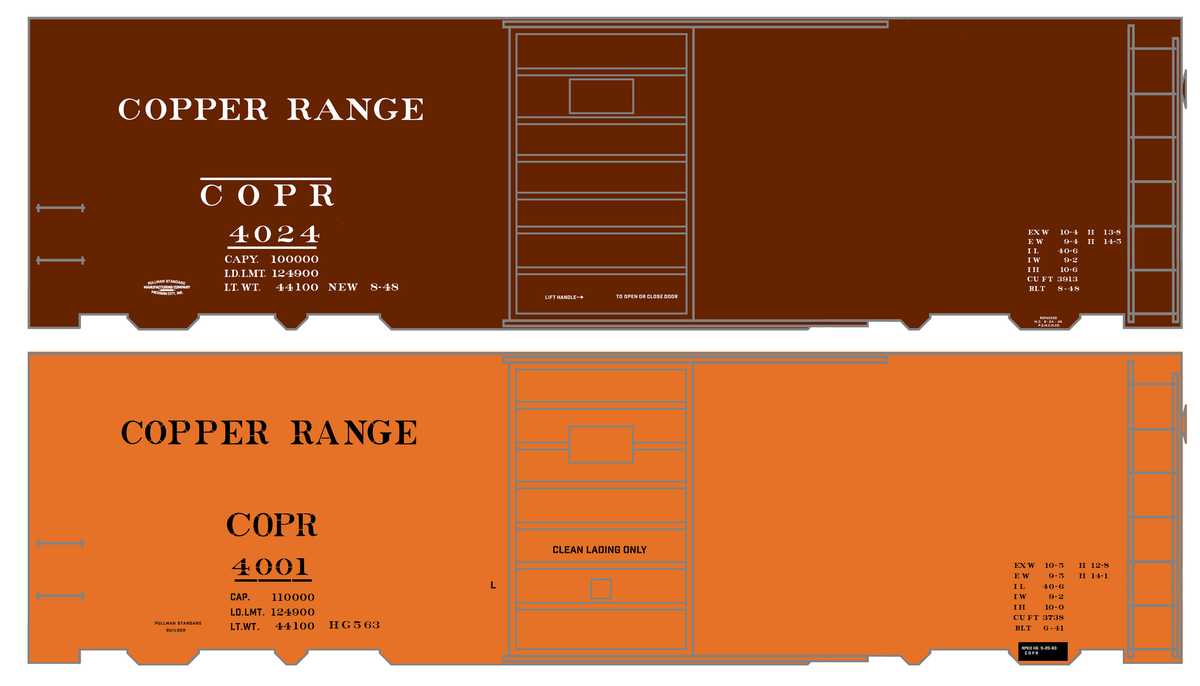 Copper Range 40 Ft Single Door Boxcar Black and White  - Decal