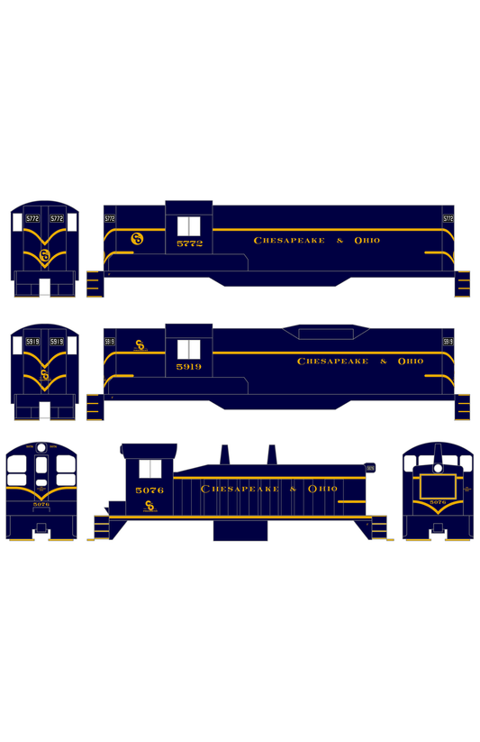Chesapeake and Ohio Diesel Locomotive Yellow Roman Lettering