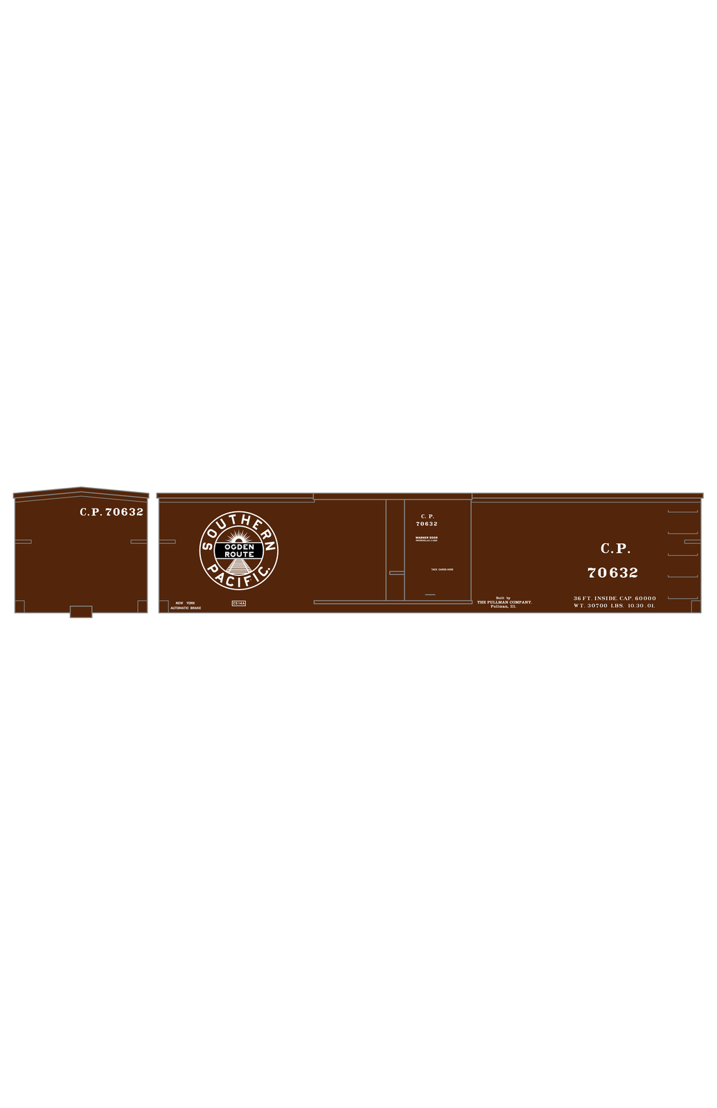 Central Pacific 36 Ft Wood Boxcar White Southern Pacific Ogden Route - Decal