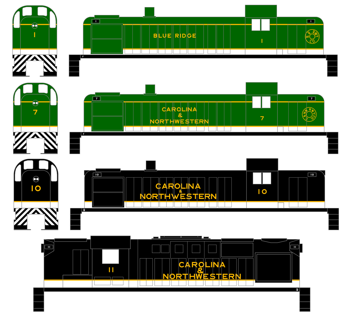 Carolina & Northwestern Diesel Locomotive Gold Blue Ridge, Southern Scheme