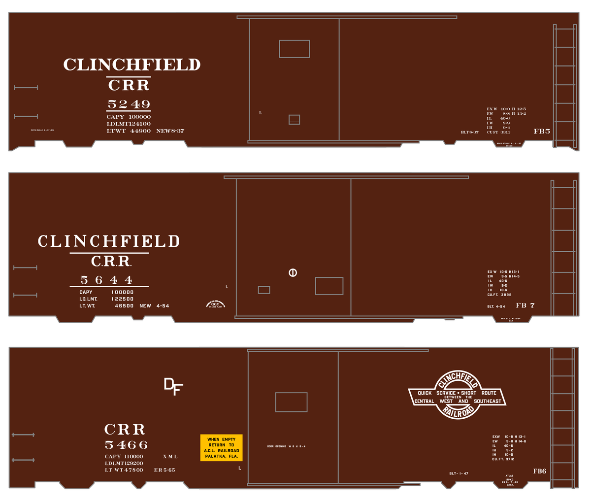 Clinchfield 40 Ft Steel Boxcar White  - Decal