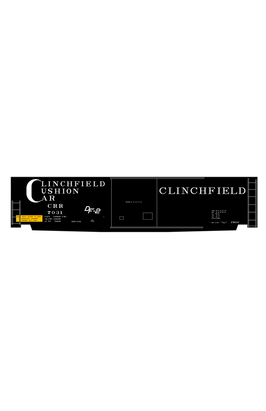 Clinchfield 50 Ft Cushion Underframe Boxcar White