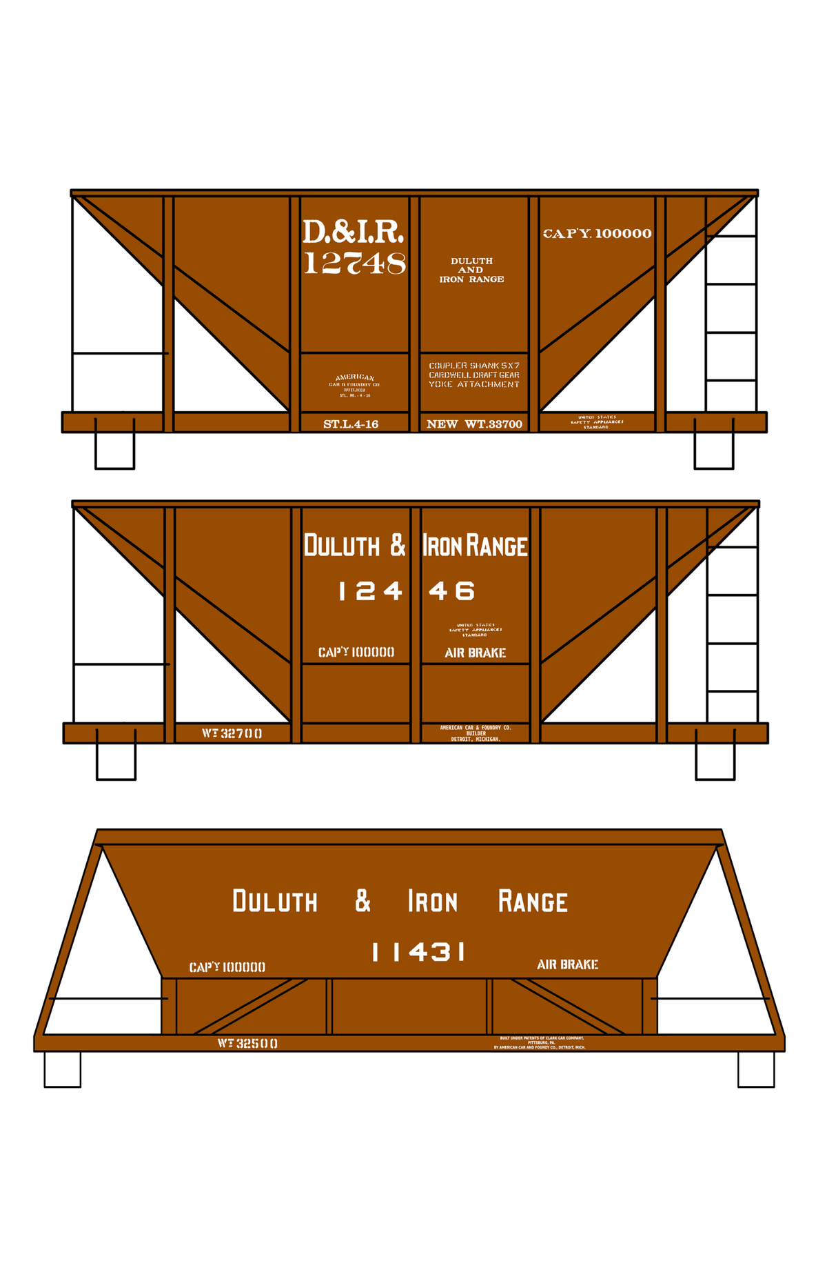 Duluth and Iron Range Ore Hopper Cars White Pre-DMIR Missabe