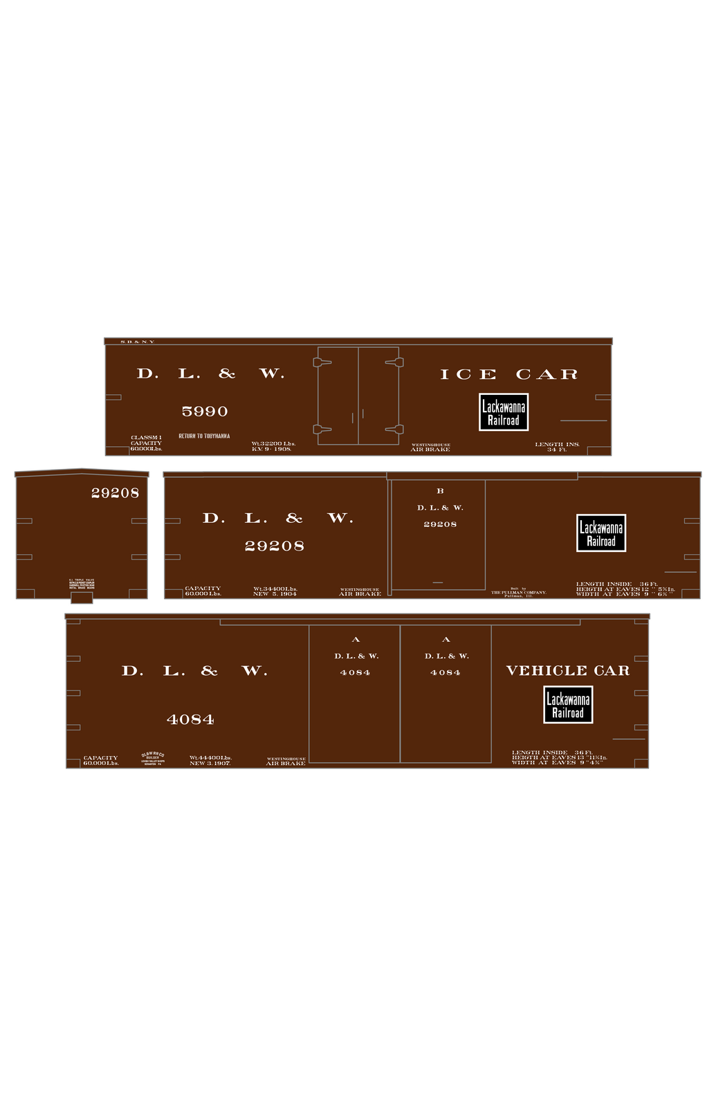 Delaware, Lackawanna and Western 36 Ft Wood Boxcar White Lackawanna Road - Decal
