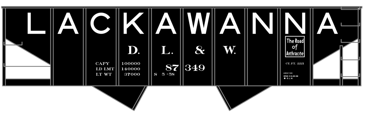 Delaware, Lackawanna and Western 10-Panel Twin Hopper White Big Lackawanna