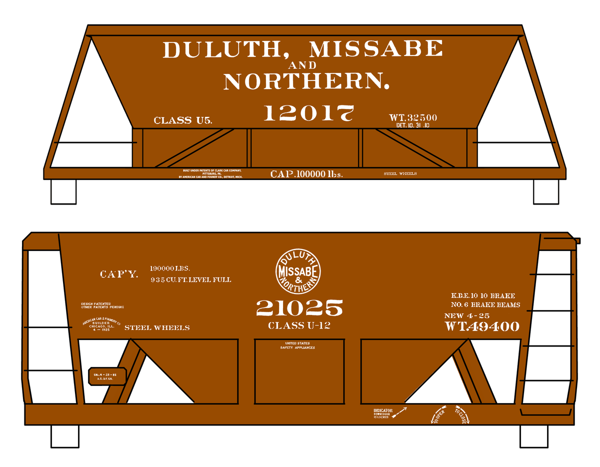 Duluth. Missabe and Northern Ore Hopper Cars White