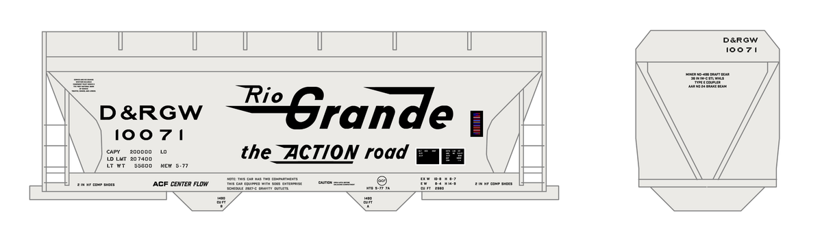 Rio Grande Two Bay ACF Covered Hopper Black Big Lettering - Decal