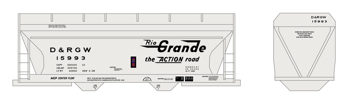 Rio Grande Two Bay ACF Covered Hopper Black Small Lettering - Decal