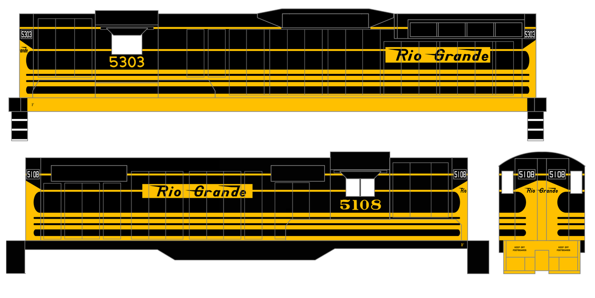 Rio Grande EMD Hood Diesel Yellow Stripe