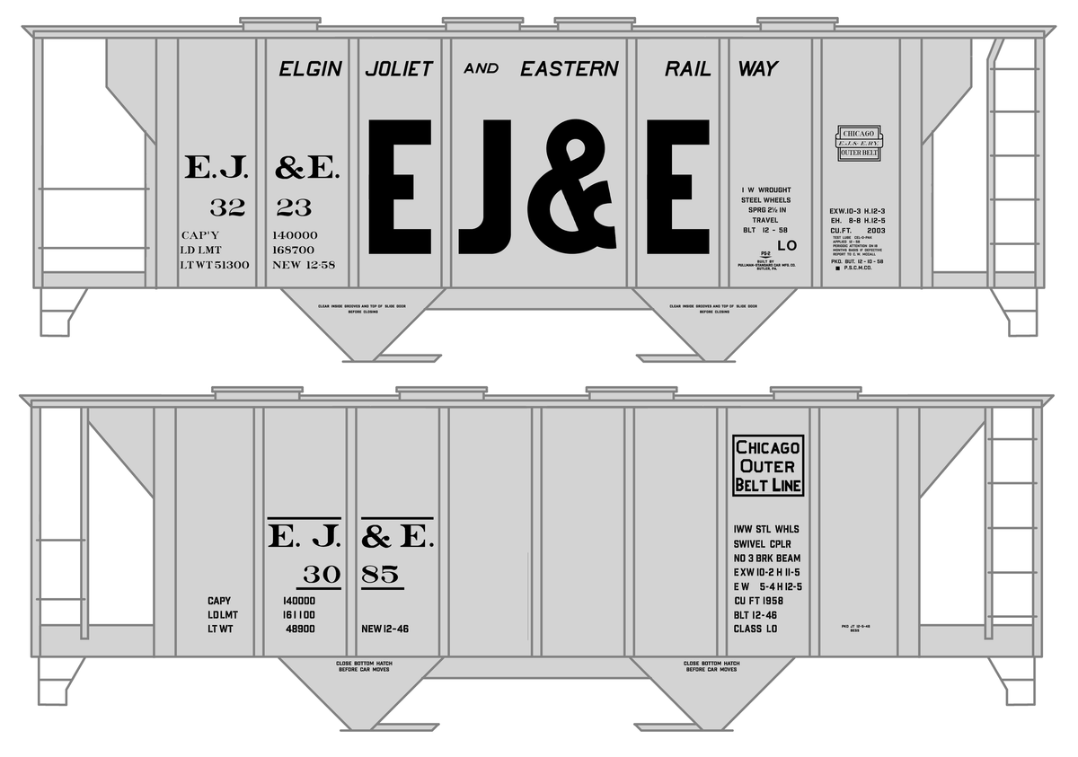 Elgin Joliet and Eastern Covered Hopper Black As Built Schemes