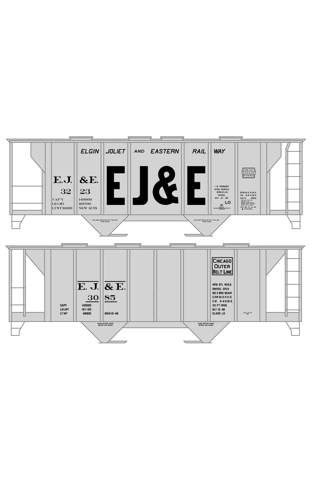 Elgin Joliet and Eastern Covered Hopper Black As Built Schemes