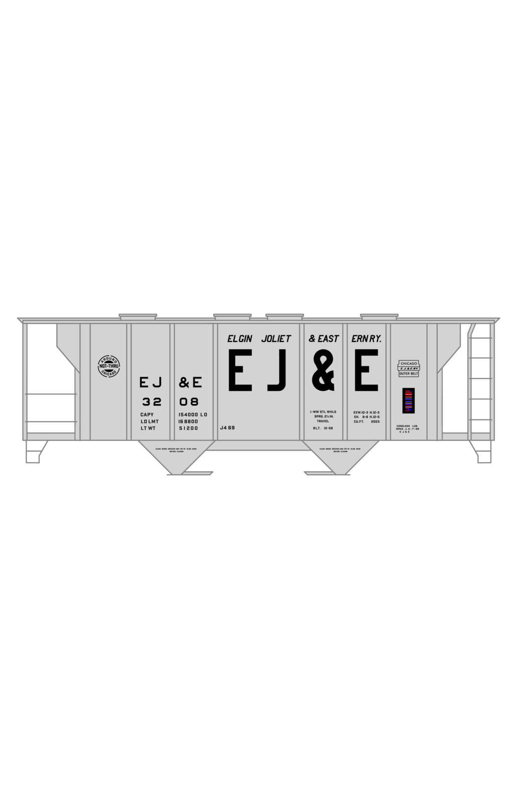 Elgin Joliet and Eastern Covered Hopper Black 1960s Repaint Scheme