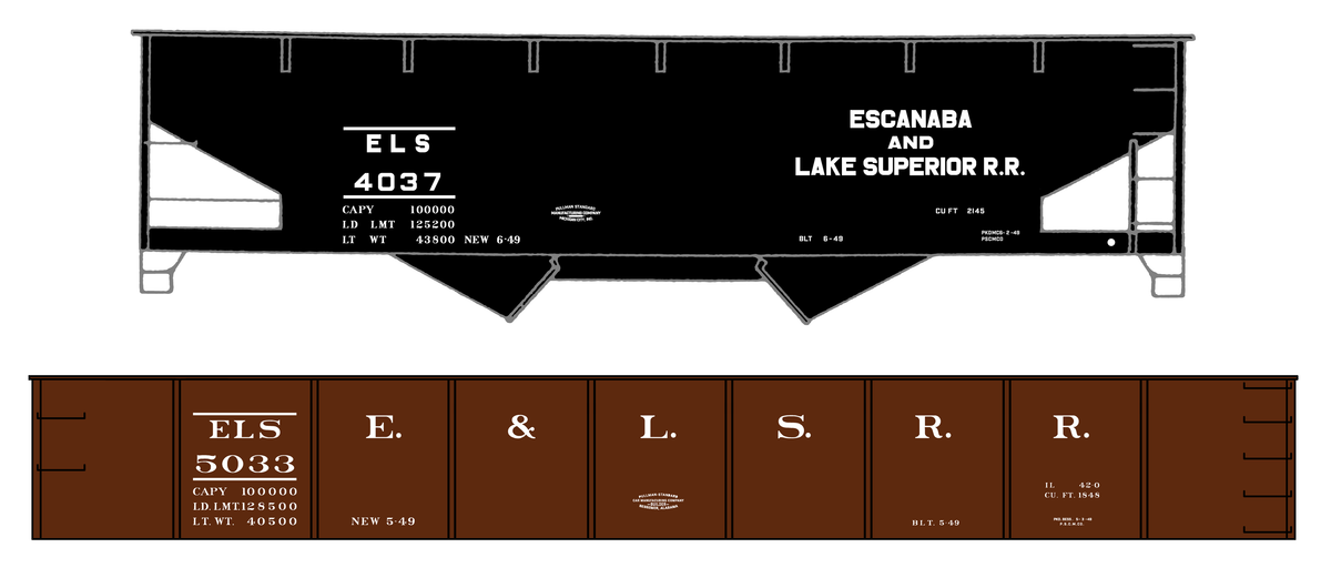 Escanaba and Lake Superior Gondola and Offset Hopper White ELS