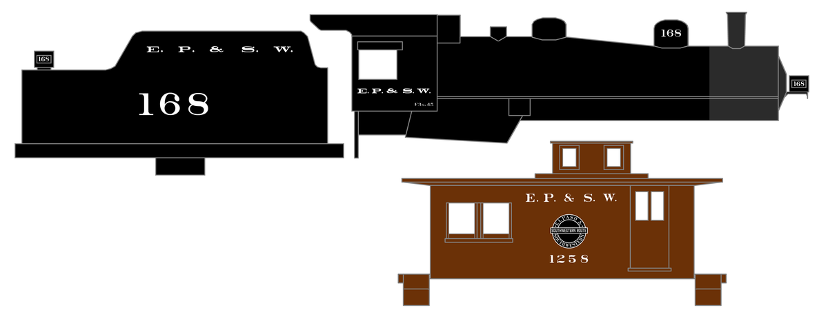 El Paso and Southwestern Steam Locomotive and Caboose White EP&SW