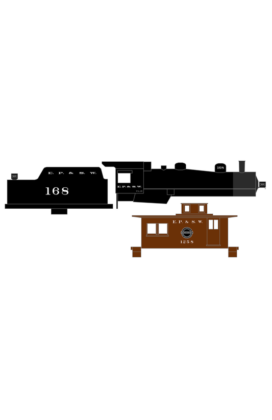 El Paso and Southwestern Steam Locomotive and Caboose White EP&SW