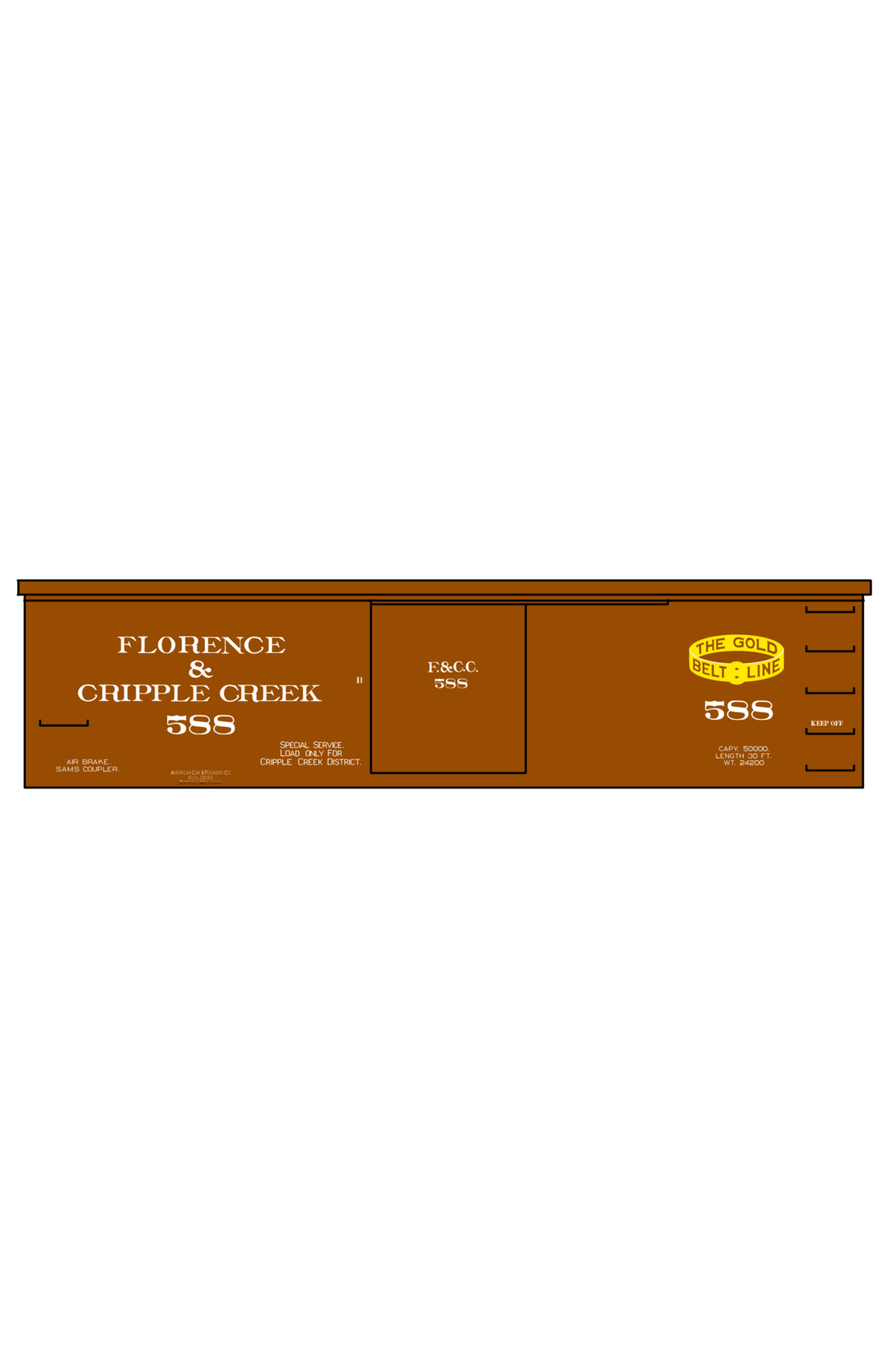 Florence and Cripple Creek 30 Ft Boxcar White Gold Belt Line