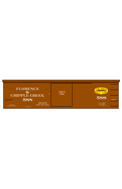 Florence and Cripple Creek 30 Ft Boxcar White Gold Belt Line