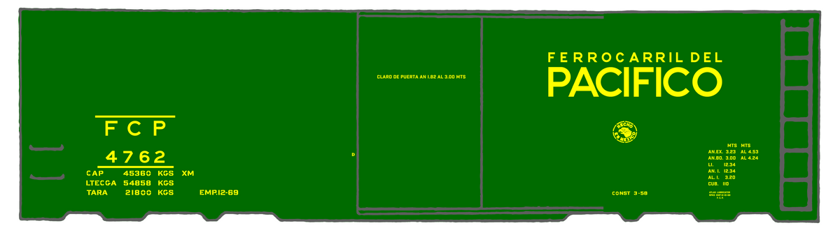 Ferrocarril Del Pacifico FCP 40 Ft Steel Boxcar Yellow Mexico