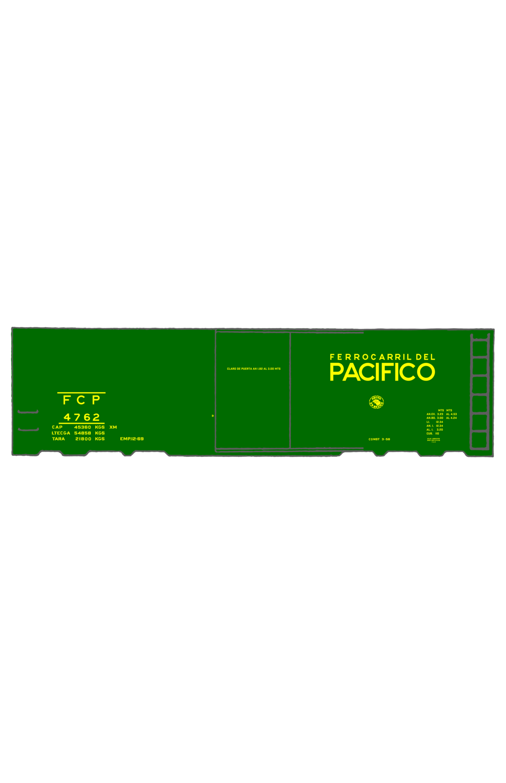 Ferrocarril Del Pacifico FCP 40 Ft Steel Boxcar Yellow Mexico