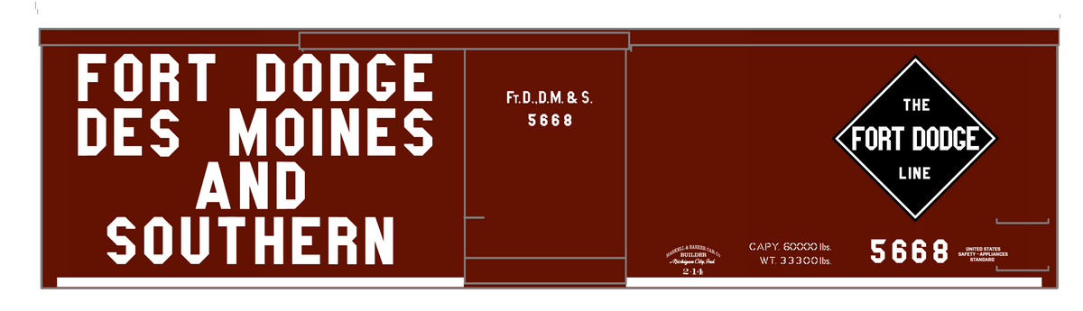 Fort Dodge Des Moines & Southern Line 36 Ft Wood Boxcar White FDDMS