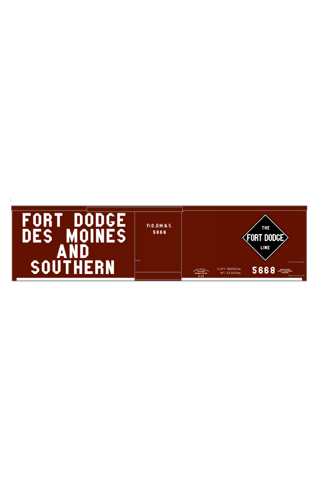 Fort Dodge Des Moines & Southern Line 36 Ft Wood Boxcar White FDDMS