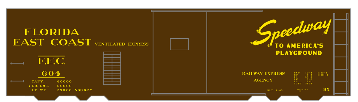 Florida East Coast 40 Ft Express Boxcar Yellow