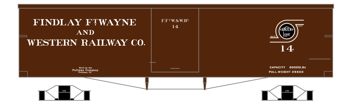 Findlay, Fort Wayne and Western 34 Ft Wood Boxcar White and Black Tangent Line - Decal
