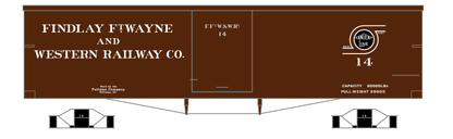 Findlay, Fort Wayne and Western 34 Ft Wood Boxcar White and Black Tangent Line - Decal
