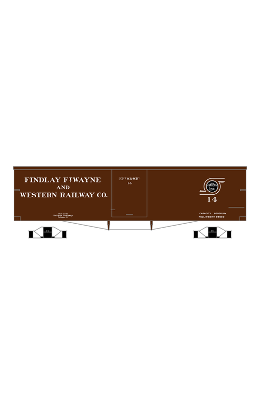 Findlay, Fort Wayne and Western 34 Ft Wood Boxcar White and Black Tangent Line