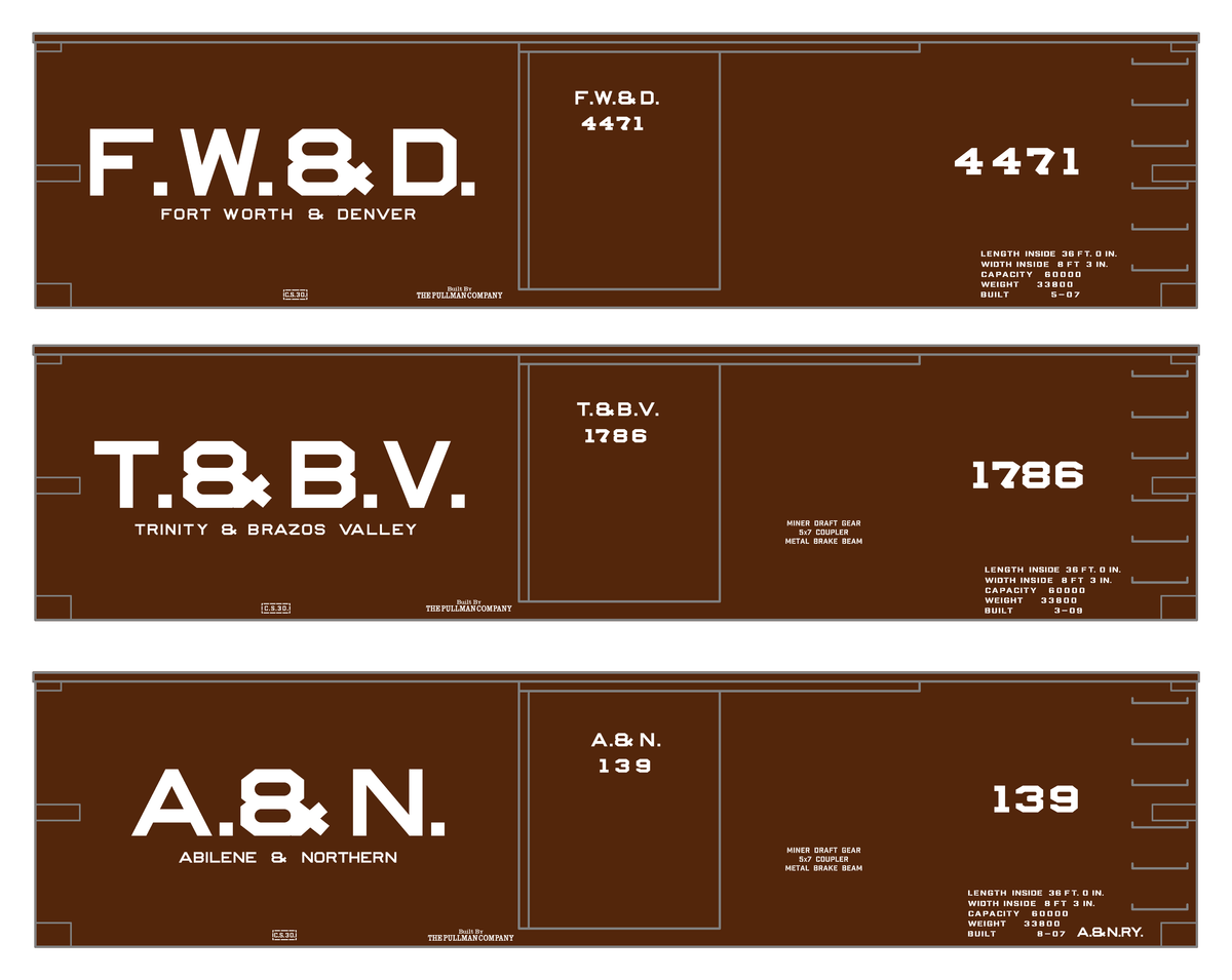 Fort Worth and Denver, Trinity and Brazos Valley, Abilene and Northern 36 Ft Wood Boxcar White