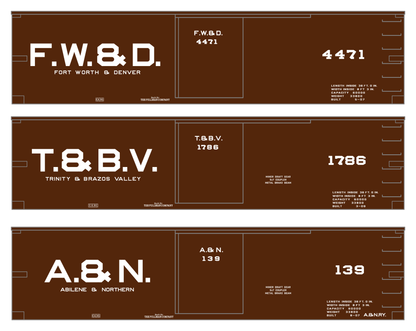 Fort Worth and Denver, Trinity and Brazos Valley, Abilene and Northern 36 Ft Wood Boxcar White