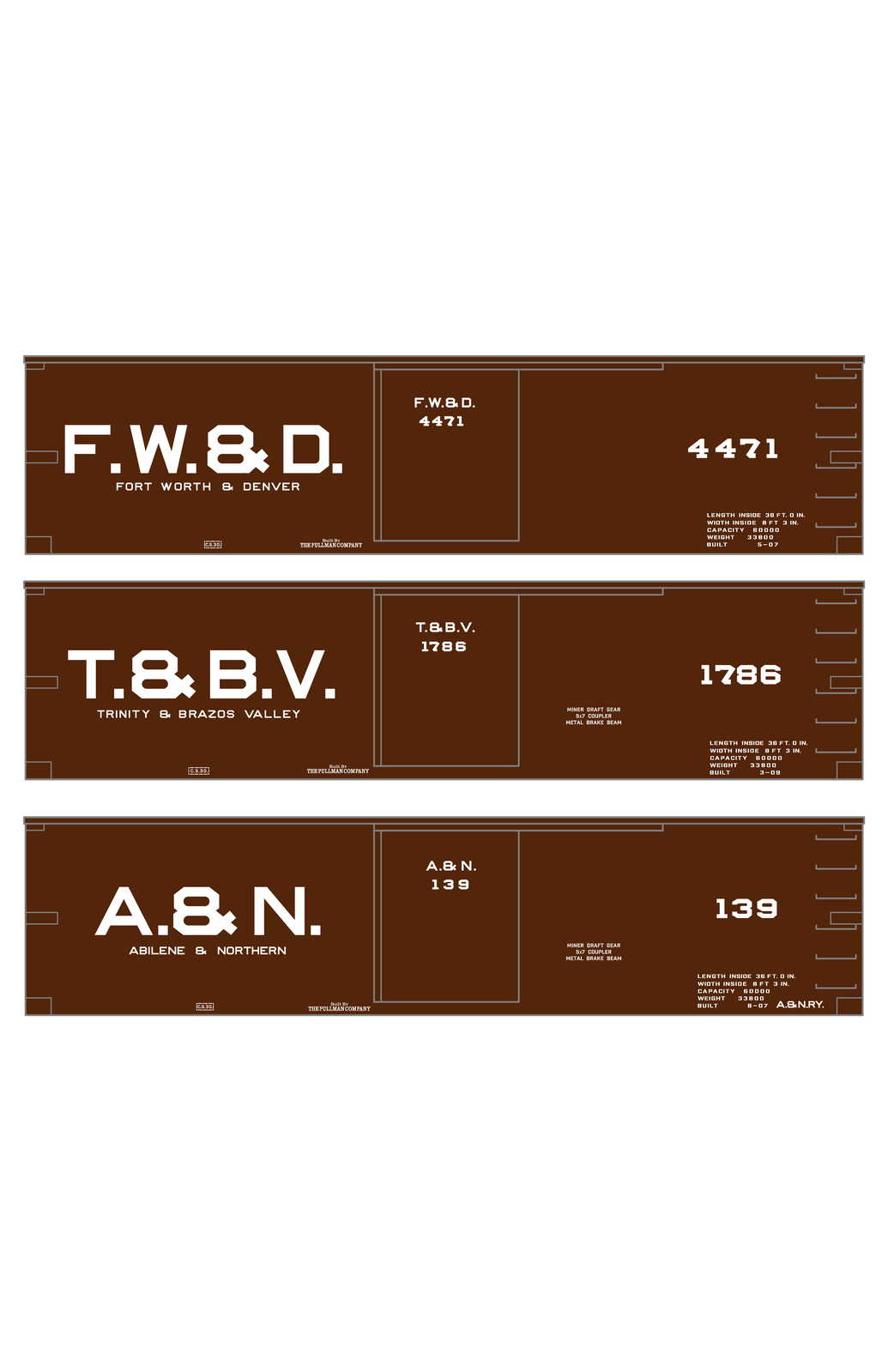 Fort Worth and Denver, Trinity and Brazos Valley, Abilene and Northern 36 Ft Wood Boxcar White