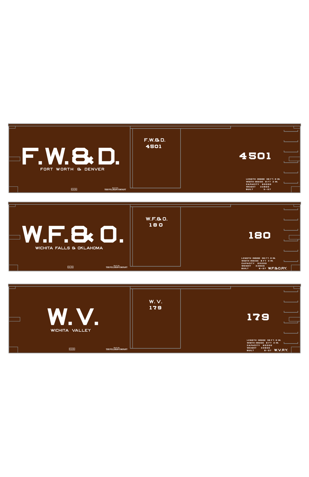 Fort Worth and Denver, Wichita Falls and Oklahoma, Wichita Valley 36 Ft Wood Boxcar White