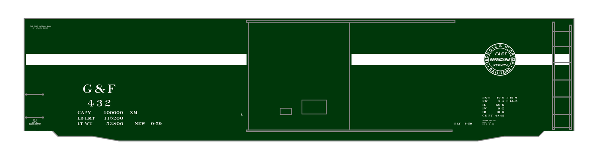 Georgia and Florida 50 Ft PS1 Boxcar White Stripe Car - Decal