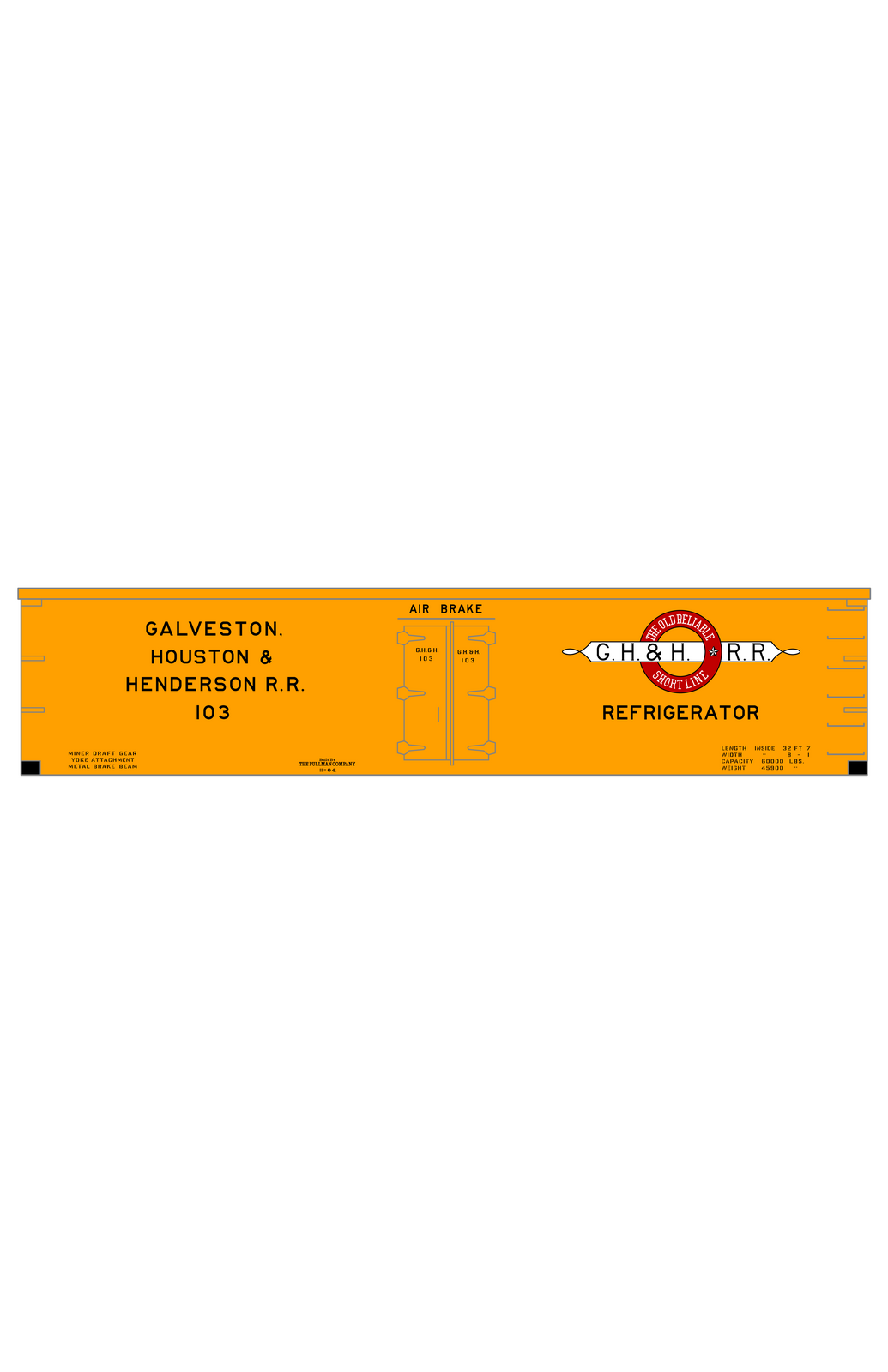 Galveston, Houston and Henderson Wood Ice Reefer Black Red and White Texas
