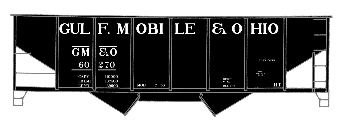 Gulf Mobile and Ohio Twin Hopper Car White Big Lettering