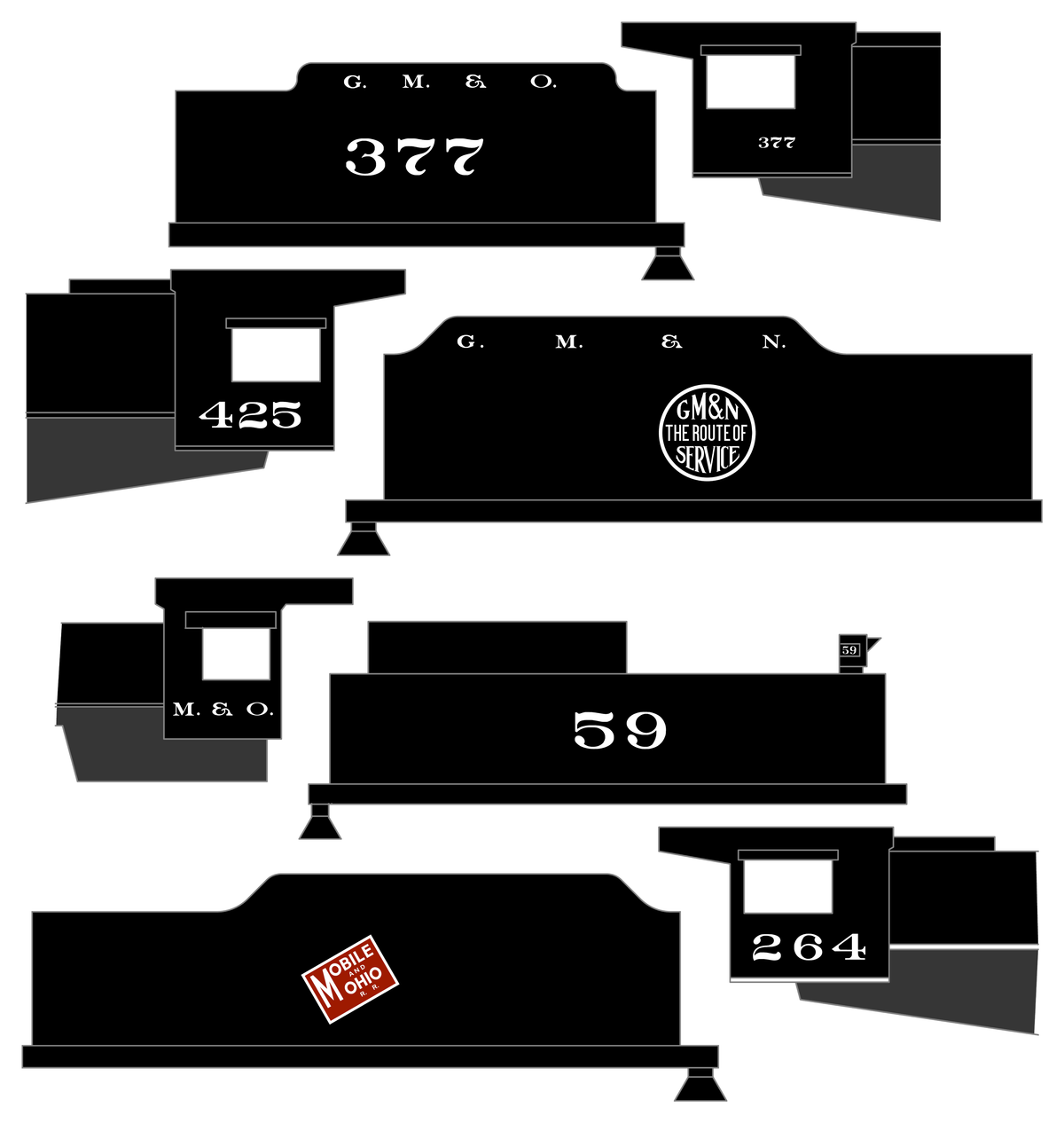 Gulf Mobile & Ohio/Northern Steam Locomotive White and Red GM&O M&O GM&N