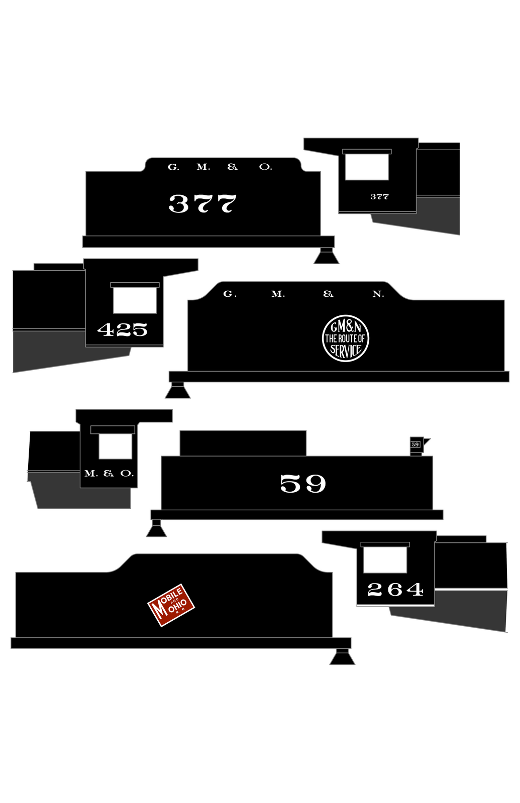 Gulf Mobile & Ohio/Northern Steam Locomotive White and Red GM&O M&O GM&N