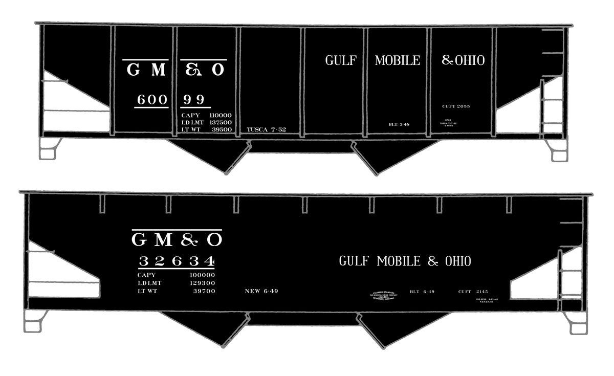 Gulf Mobile and Ohio Twin Hopper Car White Small Lettering