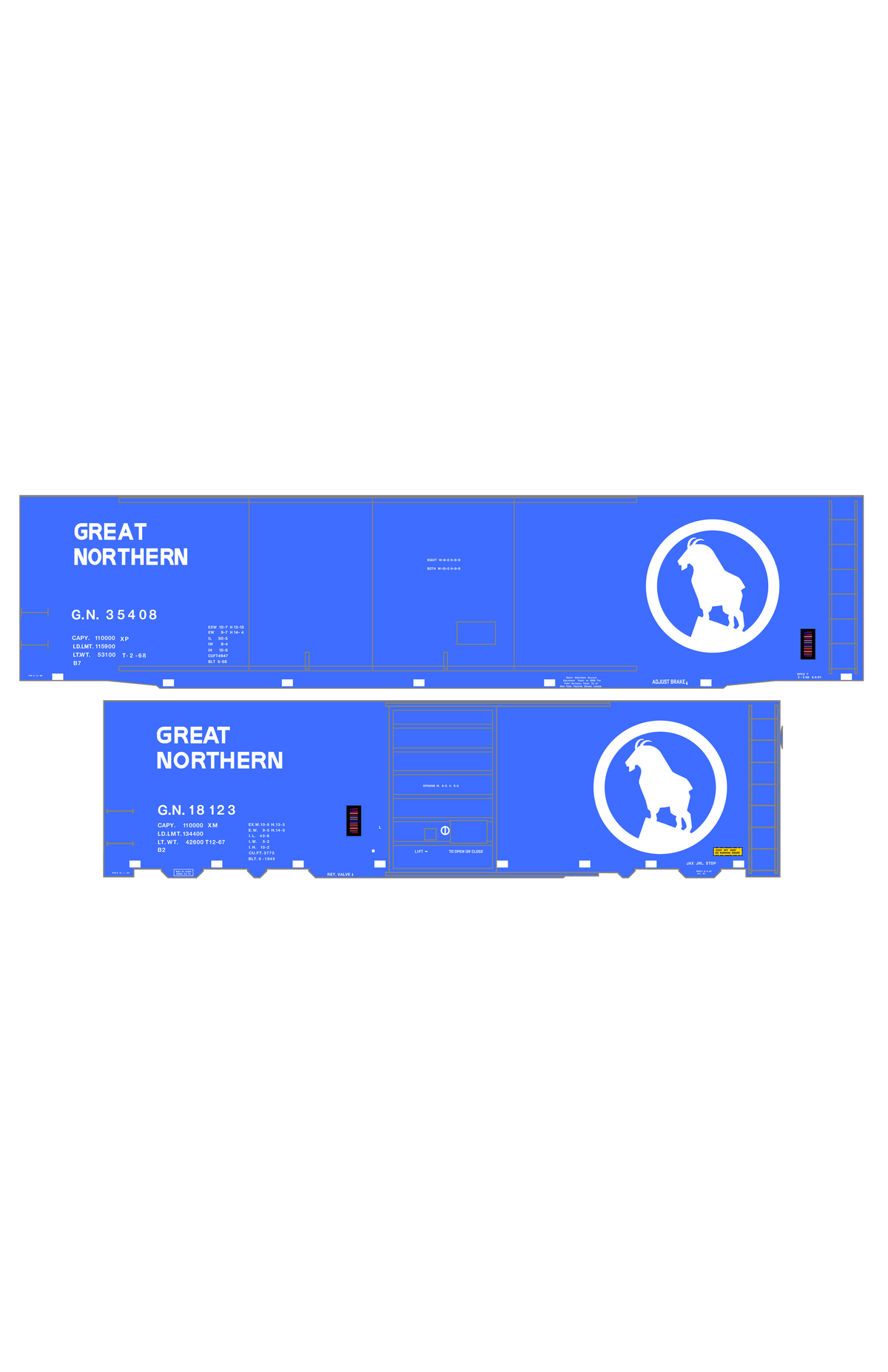 Great Northern 40 Or 50 Ft Boxcar White Late Scheme Blue Car