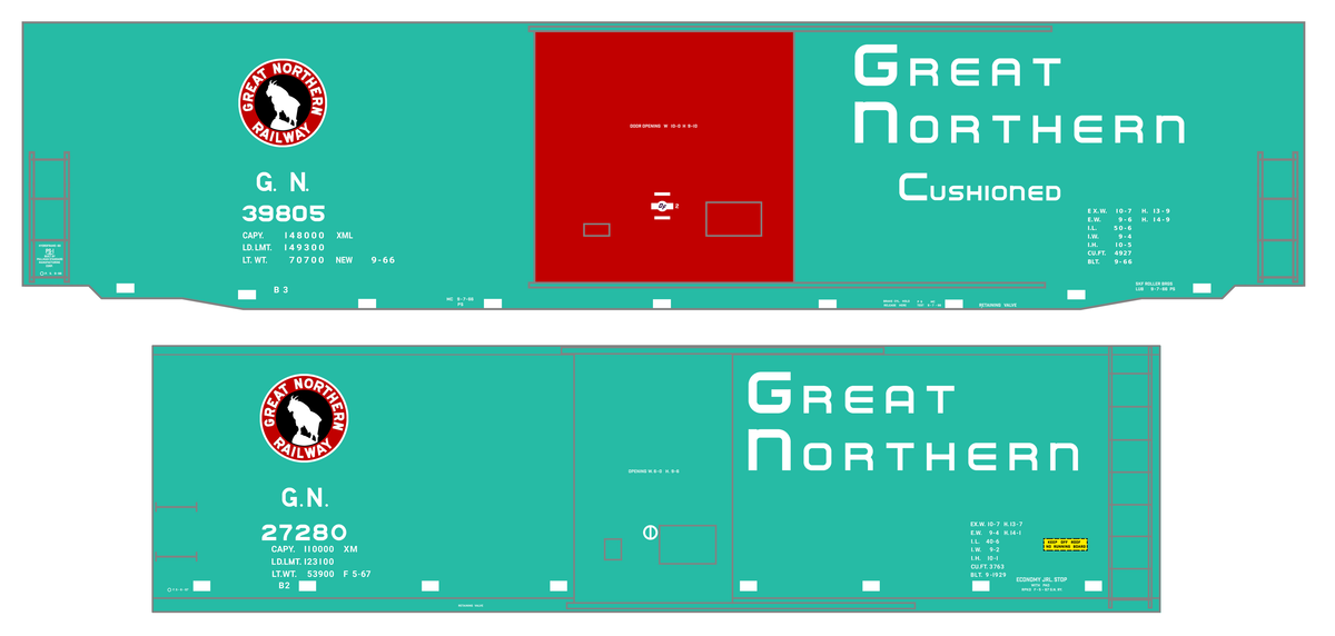 Great Northern 40 and 50 Ft Boxcar White, Red and Black Green Car
