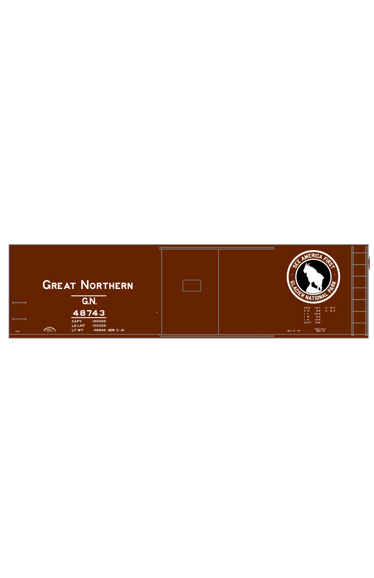 Great Northern 40 Ft Wood Boxcar White and Black Side Goat Glacier National Park