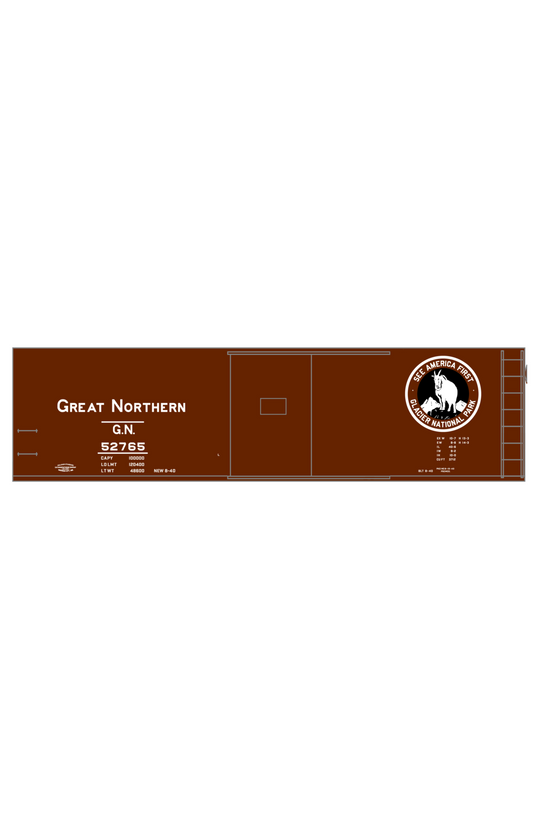 Great Northern 40 Ft Wood Boxcar White and Black Forward Goat Glacier National Park