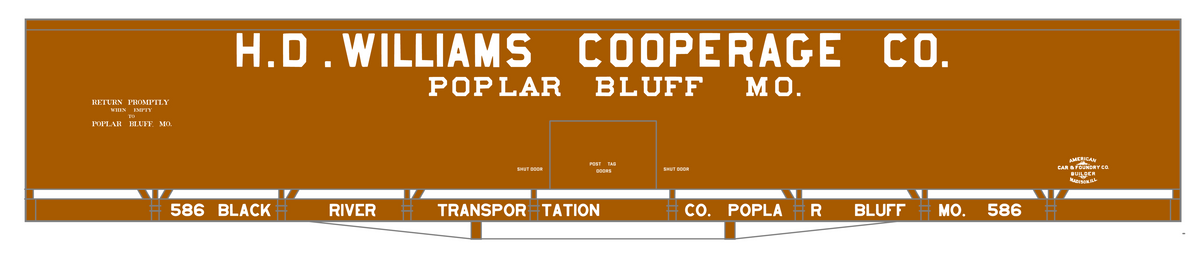 HD Williams Cooperage Co 60 Ft Wood Cooperage/Barrel Boxcar White