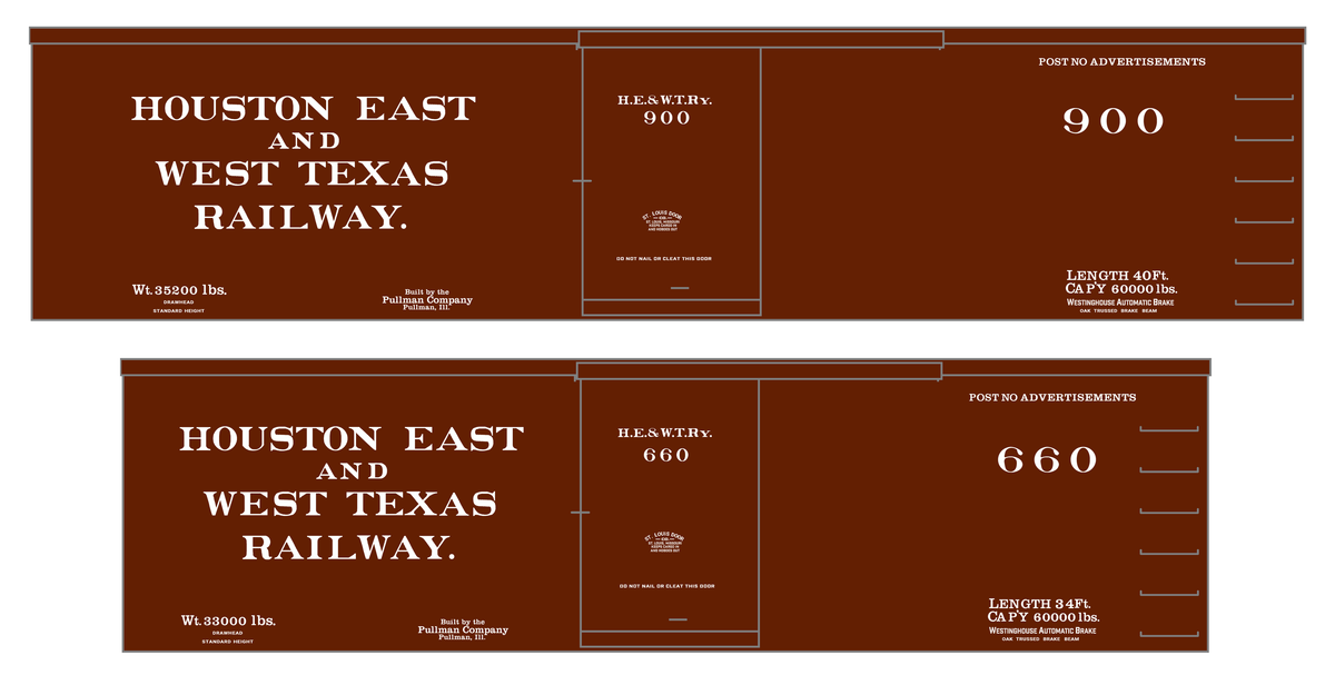 Houston East and West Texas Railway 34 and 40 Ft Boxcars White