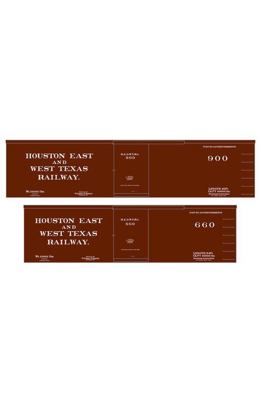 Houston East and West Texas Railway 34 and 40 Ft Boxcars White